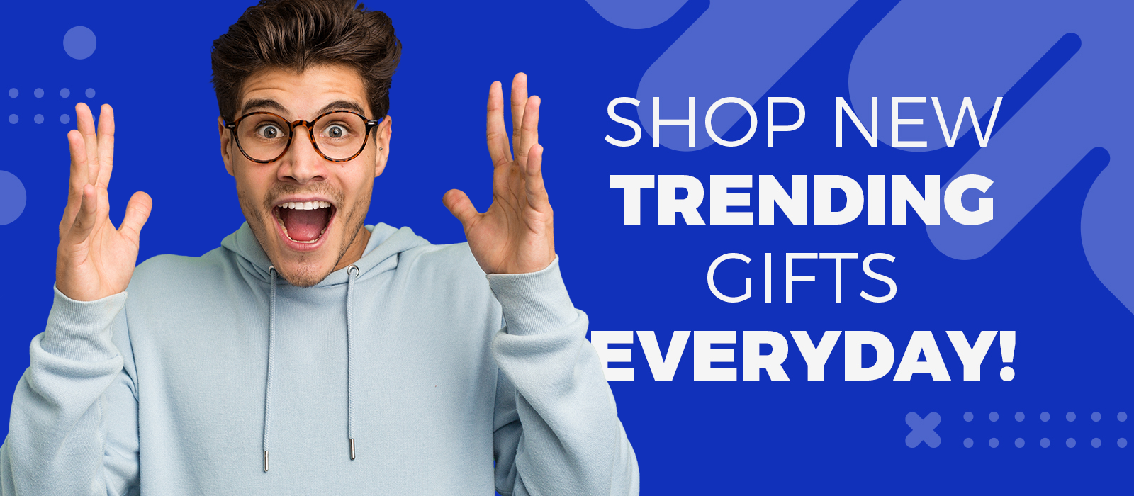 Factory Direct Warehouse header image with man excited about saving money on trending products